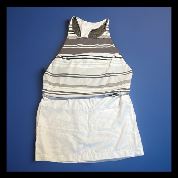 Lululemon Blissed Out Tank Dress White Grey Stripes sz est 8 - Picture 2 of 12